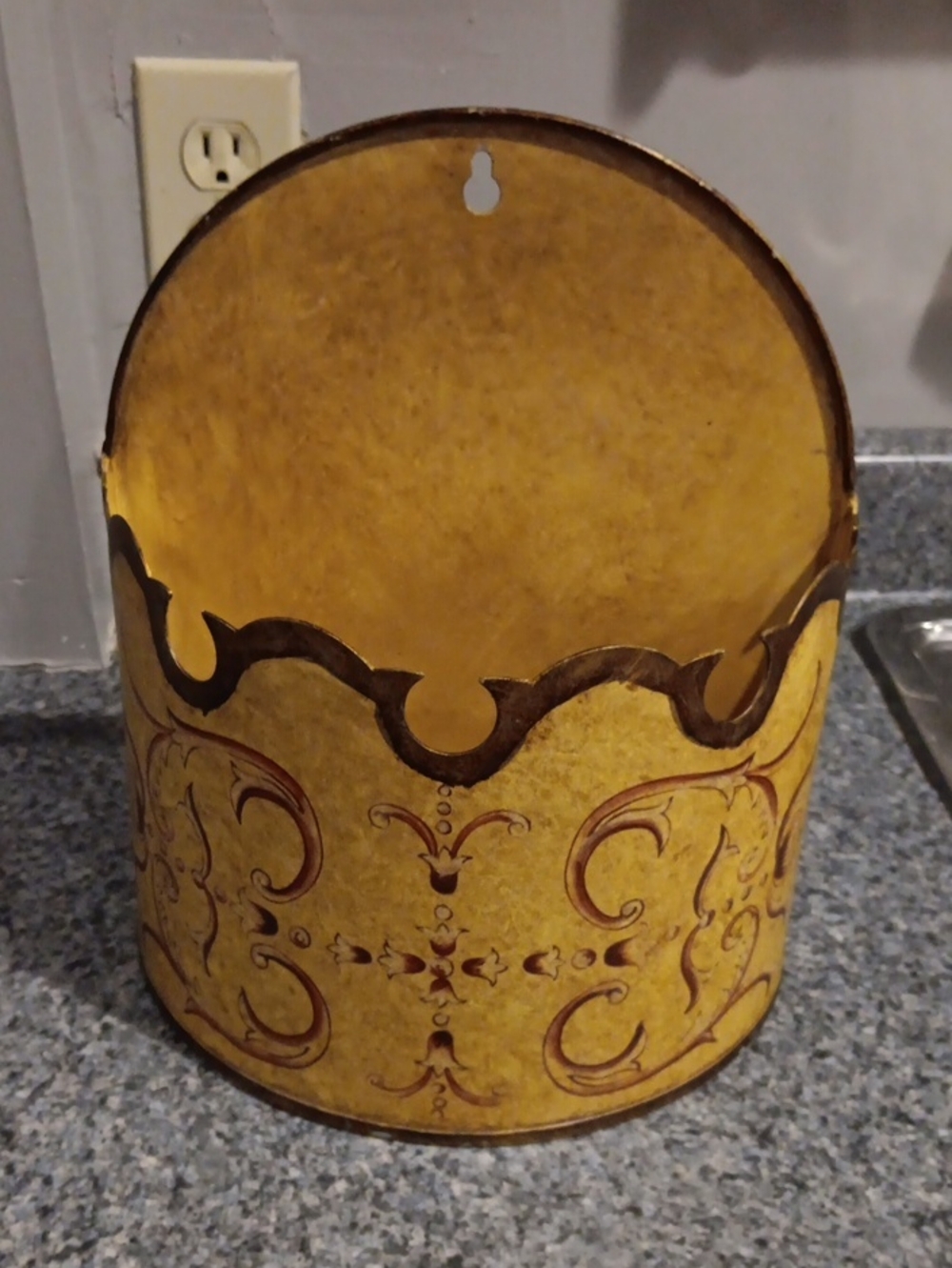 Decorative Yellow Wall Pocket Planter with Scrolled Motif